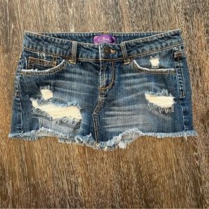 C Pink Denim Distressed Mini Skirt Size 3